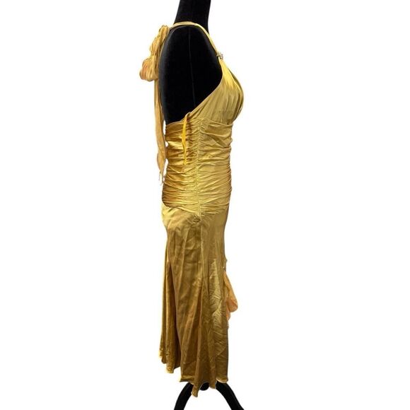 Cache Gold Silk Satin Halter Dress Size 2 NWT Vintage Glam Ruched Ruffle Gown - Picture 6 of 16